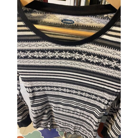 Old Navy Black Gray Patterned Waffle Texture Long Sleeve Pajama Top Sz M - Picture 4 of 8